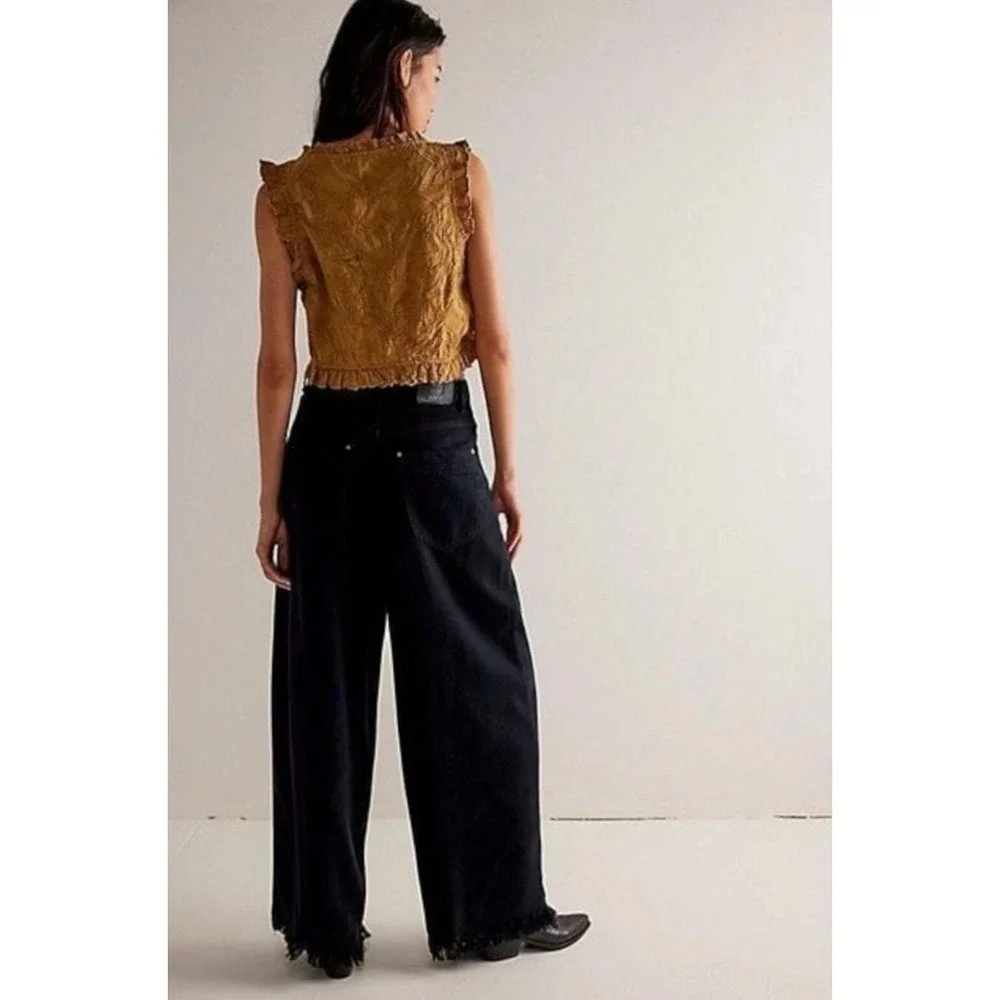 We The Free Old West Slouchy High Rise Wide Leg Jeans Womens 33 Blue Black Boho